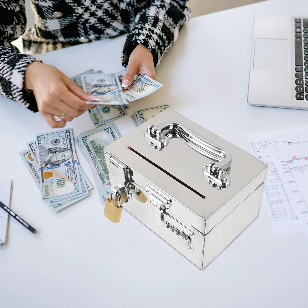 

Multifunctional Stainless Steel Money Box With Password Lock Dual Security Large Capacity Metal Piggy Bank For Adults Coins Cash