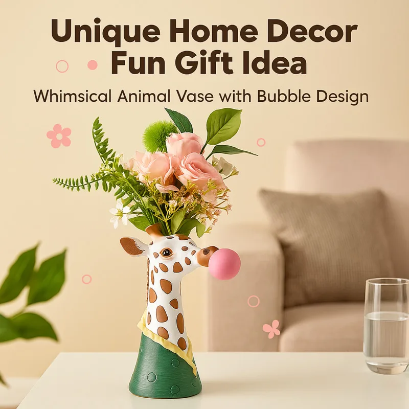 

Zebra Animal Head Flower Vase – Hand-Painted Resin Planter For Modern Home Table Or Office Decor