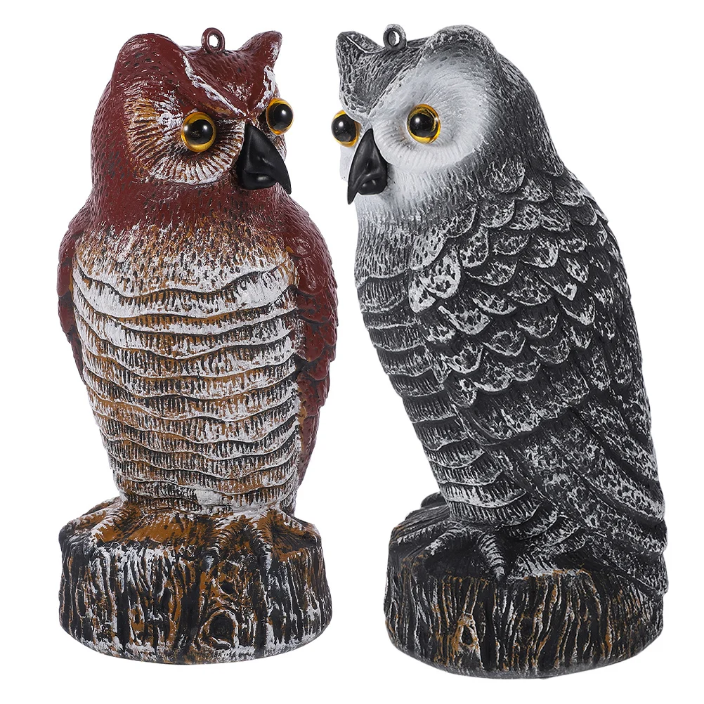 

2 шт., украшение в виде садовой совы, поддельная сова, реалистичная пластиковая статуя для двора, лужайки, отпугивание птиц, уличный декор, орнамент