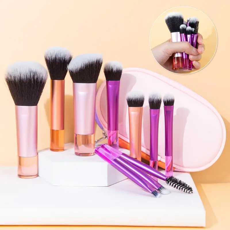 10pcs Mini Makeup Brush Set Powder Eyeshadow Foundation Blush Blender Concealer Beauty Makeup Tools Brush Professional Supplies