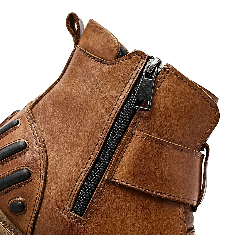 Fashion Men Genuine Leather Gothic Skull Punk Motorcycle Boots Western Cowboy Boots Male Ankle Boots ZIP Platform Tactical Boots