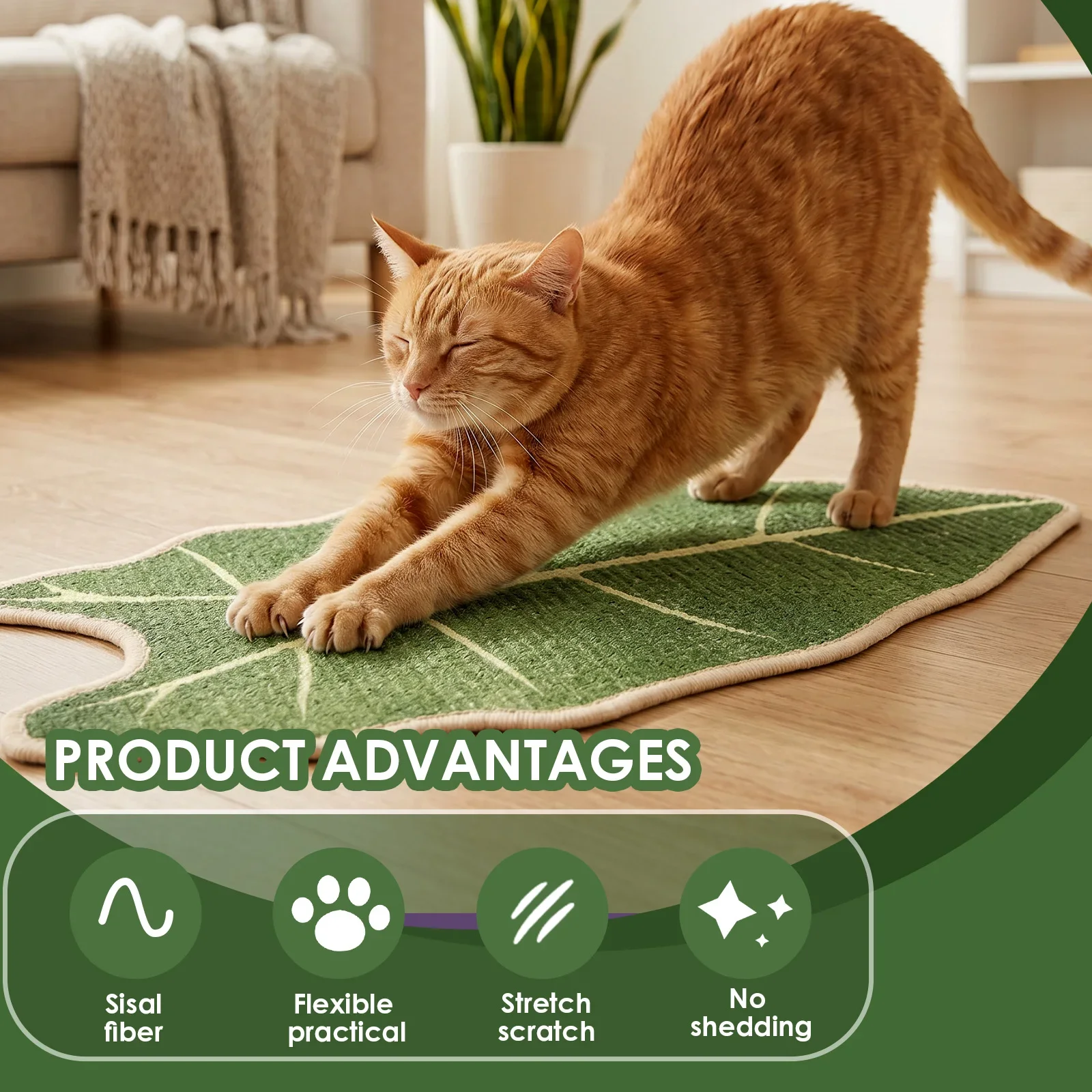 Natürliche Sisal-Katzenkratzmatte in Blattform, Dekorativer Sofaschutz, Haustierzubehör für Wand und Boden, Innenbereich – Detail 7
