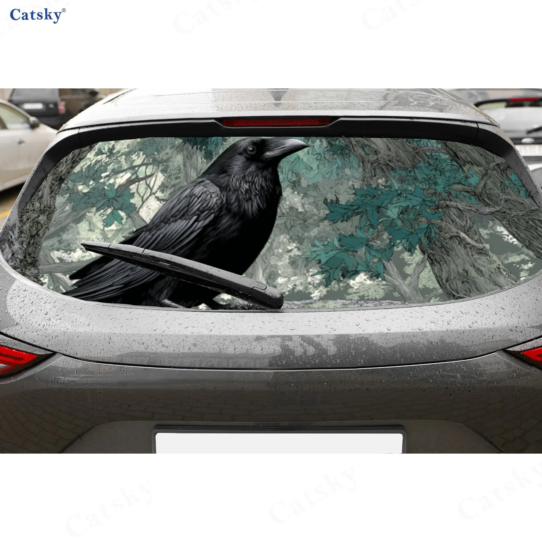 

Mystic Raven Dominance PVC Perforated Car Vinyl Wraps, Durable Car Rear Windshield Sticker, Waterproof Car Rear Window Decal, Pr