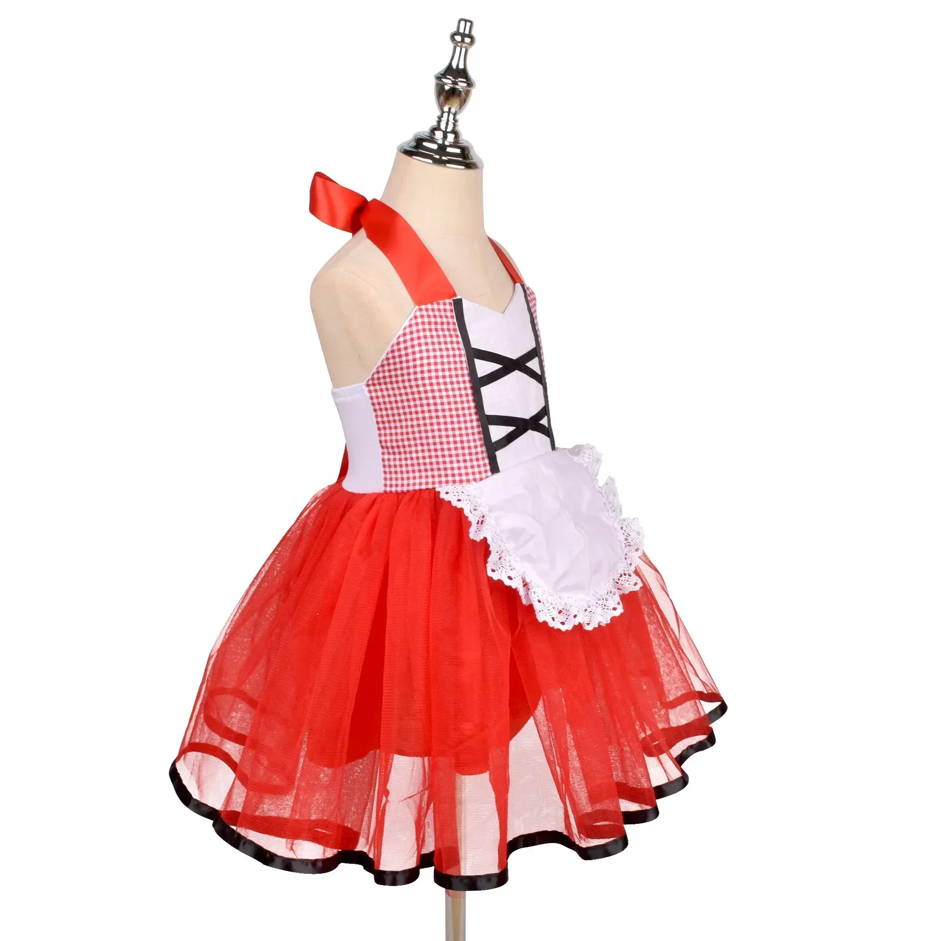 Mädchen Märchenkostüm mit Kapuze, rotem Umhang, Netz-Tutu-Kleid, weißer Schürze, Kinder-Halloween-Karnevalskostüm – Detail 9
