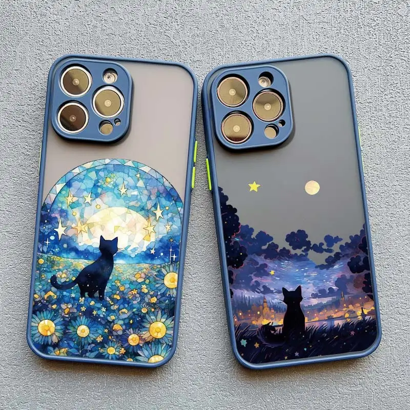 Artistic Black Cat Starry Night Phone Case For iPhone 15 14 13 12 11 Pro Max 12 16 Mini XS X XR 8 7 14 15 Plus Shockproof Shells image 2