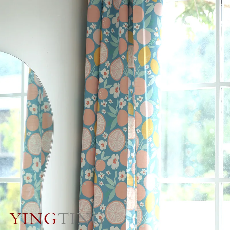 New Pastoral Blue-green Plant Printing Cotton Linen Thickened Curtains for Living Room Bedroom French Window Balcony Window