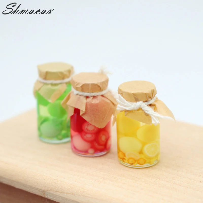 Dollhouse Colorful Assorted Fruit Glass Cans Simulation Miniature Miniature Food Play Model