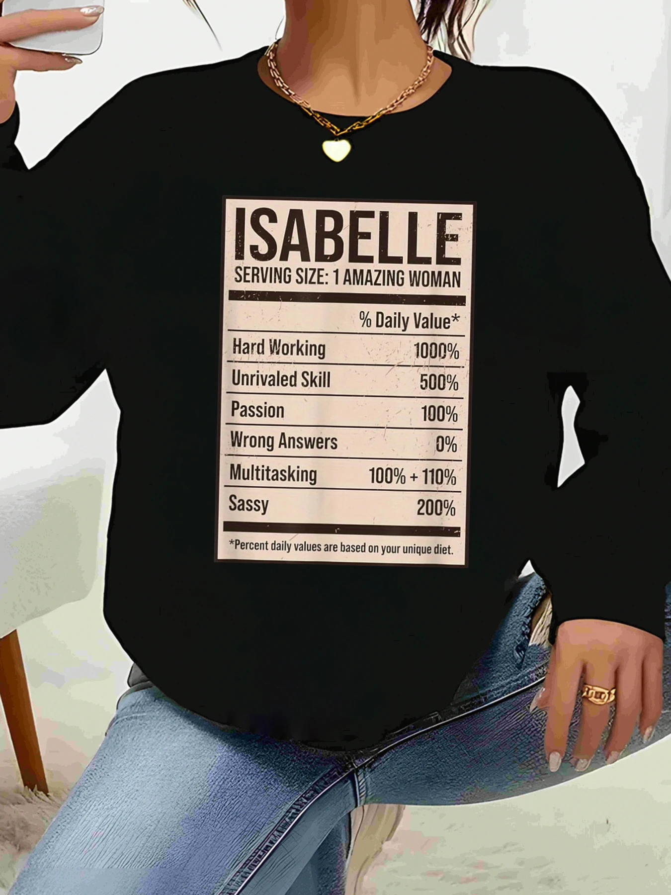 

Футболка с длинными рукавами и принтом «Изабель» для женщин, повседневная одежда, повседневный модный подарок для нее