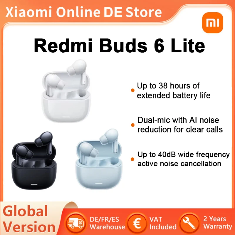 Xiaomi Redmi Buds 6 Lite TWS Bluetooth Earphone 38 Hours Battery Life Optimised in-ear comfort Wireless Earbuds Headphone