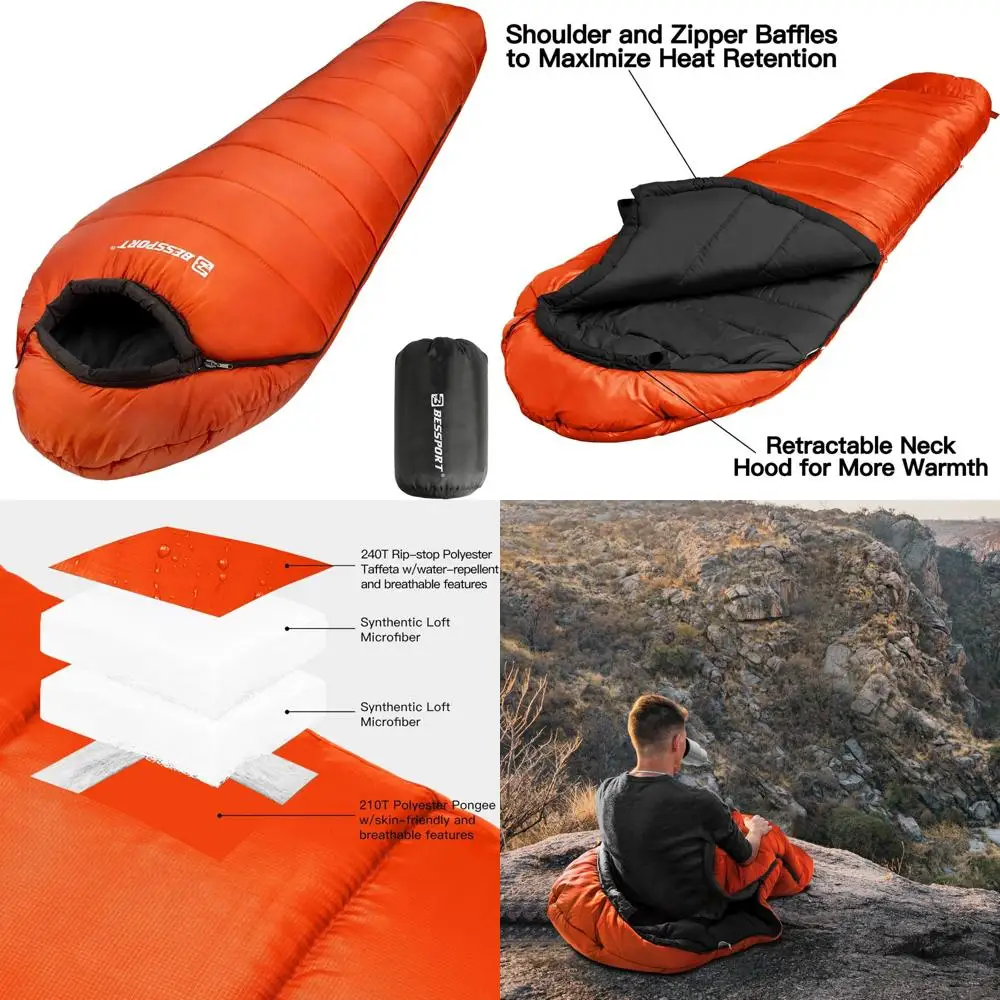 Saco de dormir para adultos Extreme 3-4 Temporadas para senderismo y acampada en clima frío, cálido, lavable, 15-45 ° Clasificación de temperatura F, adecuada