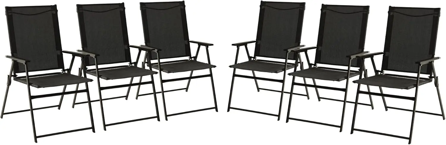 

6 Pieces Patio Folding Chairs Outdoor Portable Dining Chairs for Lawn Garden and Porch Black