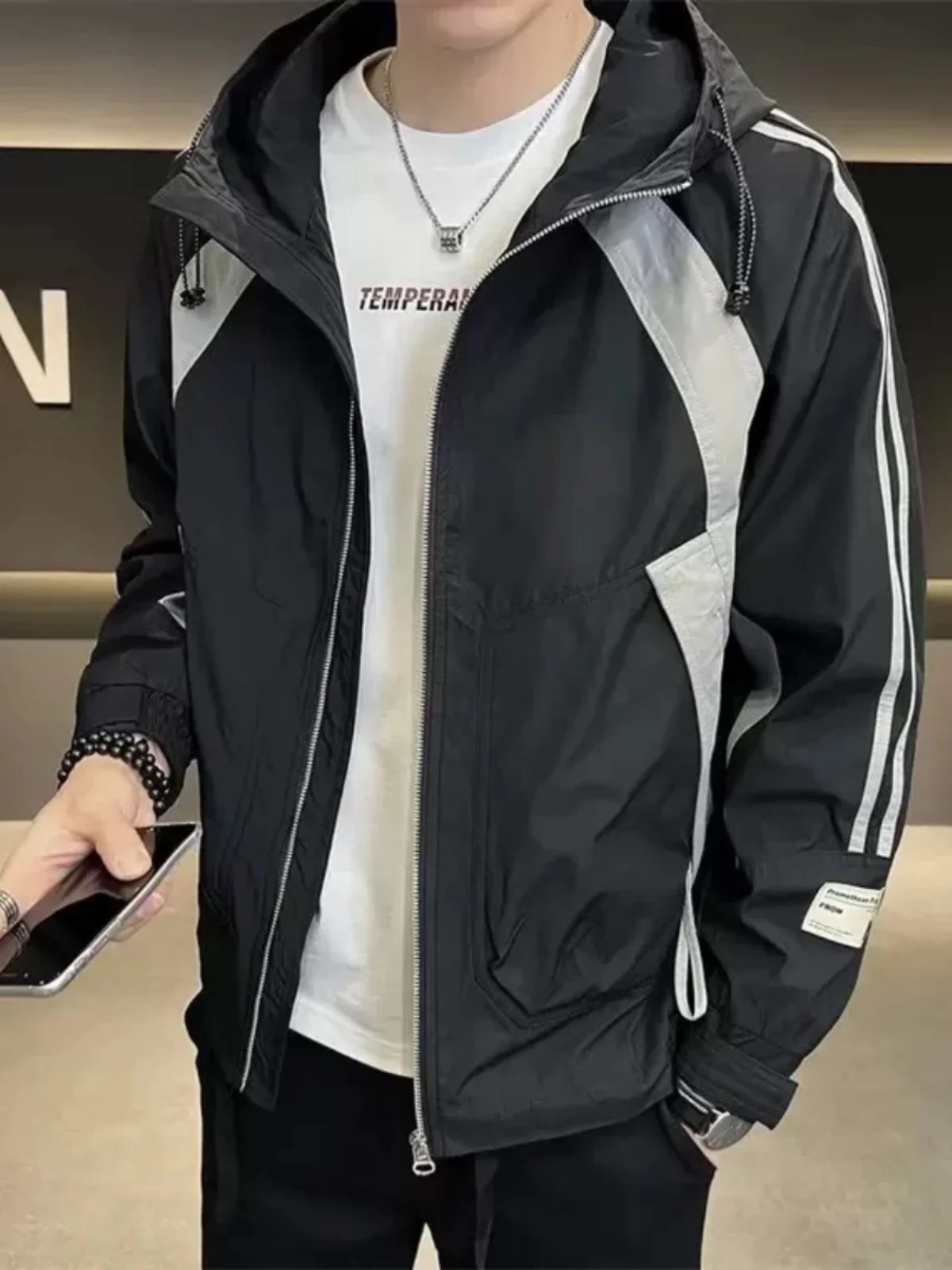 

Мужская повседневная толстовка на молнии с цветными полосками, свободного кроя, из полиэфирного волокна, весна-осень