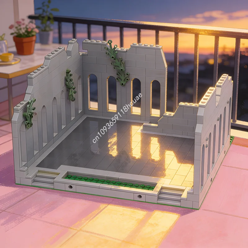 549 pièces MOC Grand modèle de paysage urbain modulaire en ruine Blocs de construction Architecture Cadeaux de Noël Jouets Idée créative Éducation