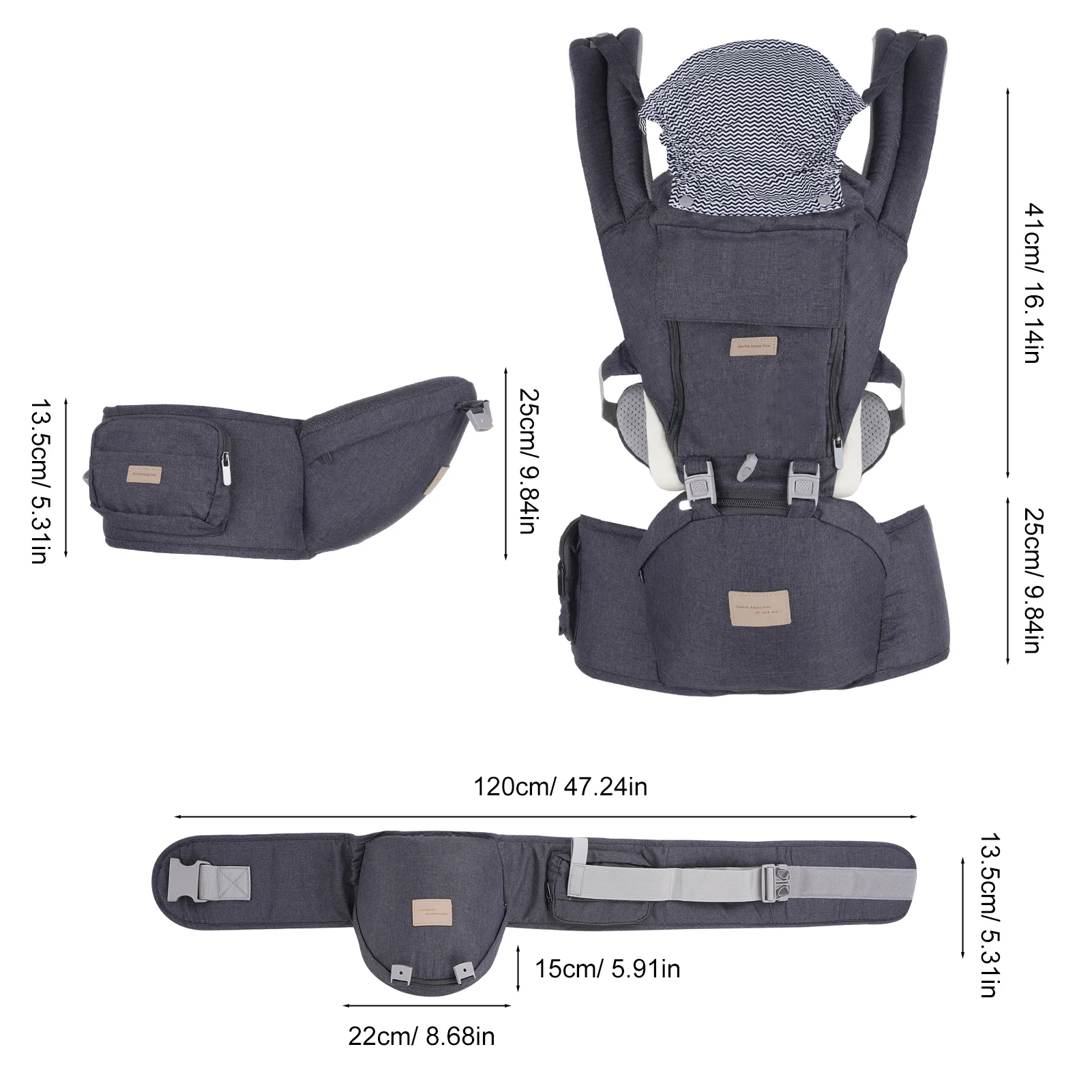 Porte-bébé ergonomique américain avec siège de hanche, Positions de transport multiples, soutien lombaire, tabouret de taille coudé, doux et respirant