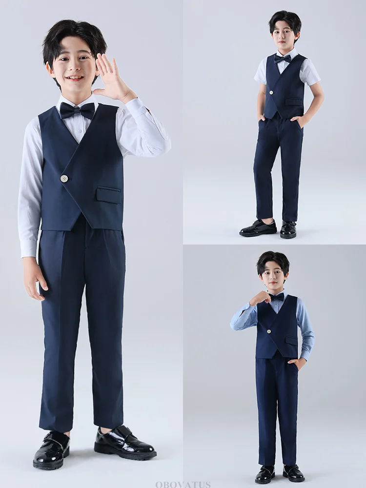 Conjunto de Traje Formal de Lujo para Niños, para Adolescentes, para Bodas, Fiestas, Aniversarios, Conjunto de Ropa de 4 Piezas, Uniforme Escolar para Niños
