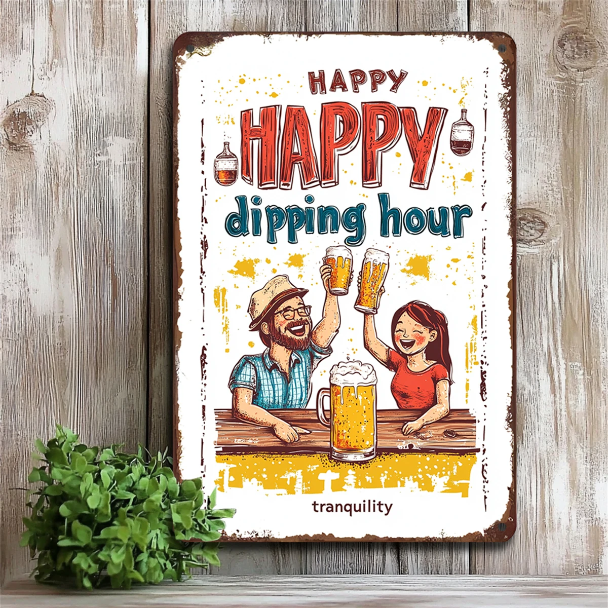 1PC ป้ายเหล็กโลหะ Vintage Happy Dip Time สําหรับบาร์โรงรถ Cafe Vintage Iron Wall Art 8x12 นิ้ว Home Wall ตกแต่ง