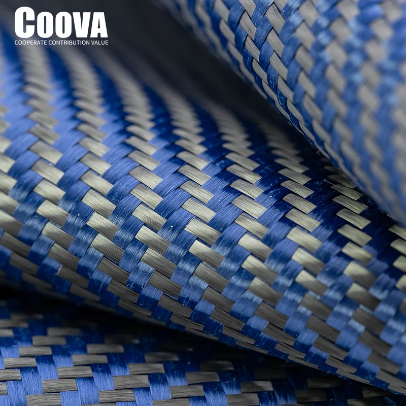 F214 COOVA 3K240g Blue Kevlar & Carbon Fiber Cloth Twill Fibra De Carbono Carbon Kevlar Fiber Fabric Jacquard Lotes Al Por Mayor