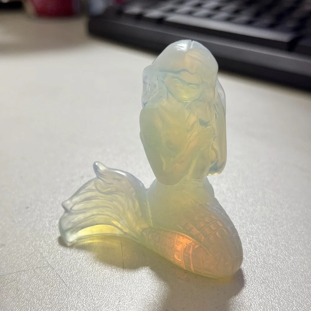

Natural Obsidian Opal Mermaid Statue Reiki Healing Fengshui Crystal Stones Figurine Quartz Chakras Crystal Mermaid Ornament Gift