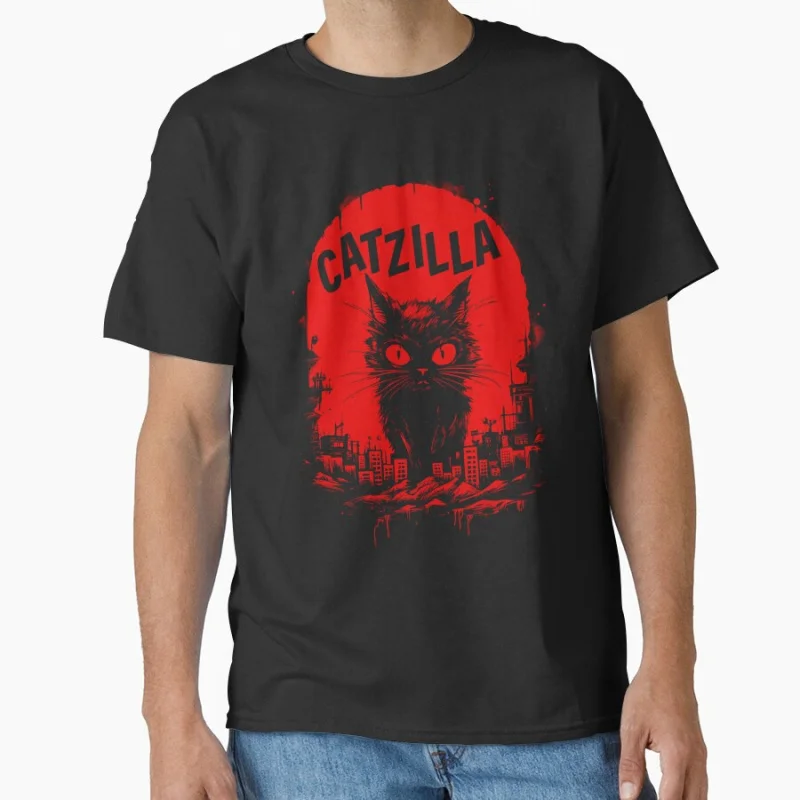 

Japanese cat King of the meowsters Catzilla #0808 Vintage Monster Anime movie gift T shirt for cat lover Large size Tops