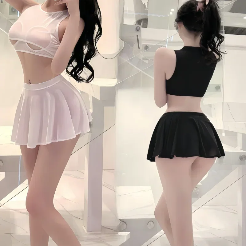 NEWFUNJOIN Sexy Japan Korean Girl Styles A-Line Pleated Mini Short Black Long White Skirts for Women Summer Fashion Clothing