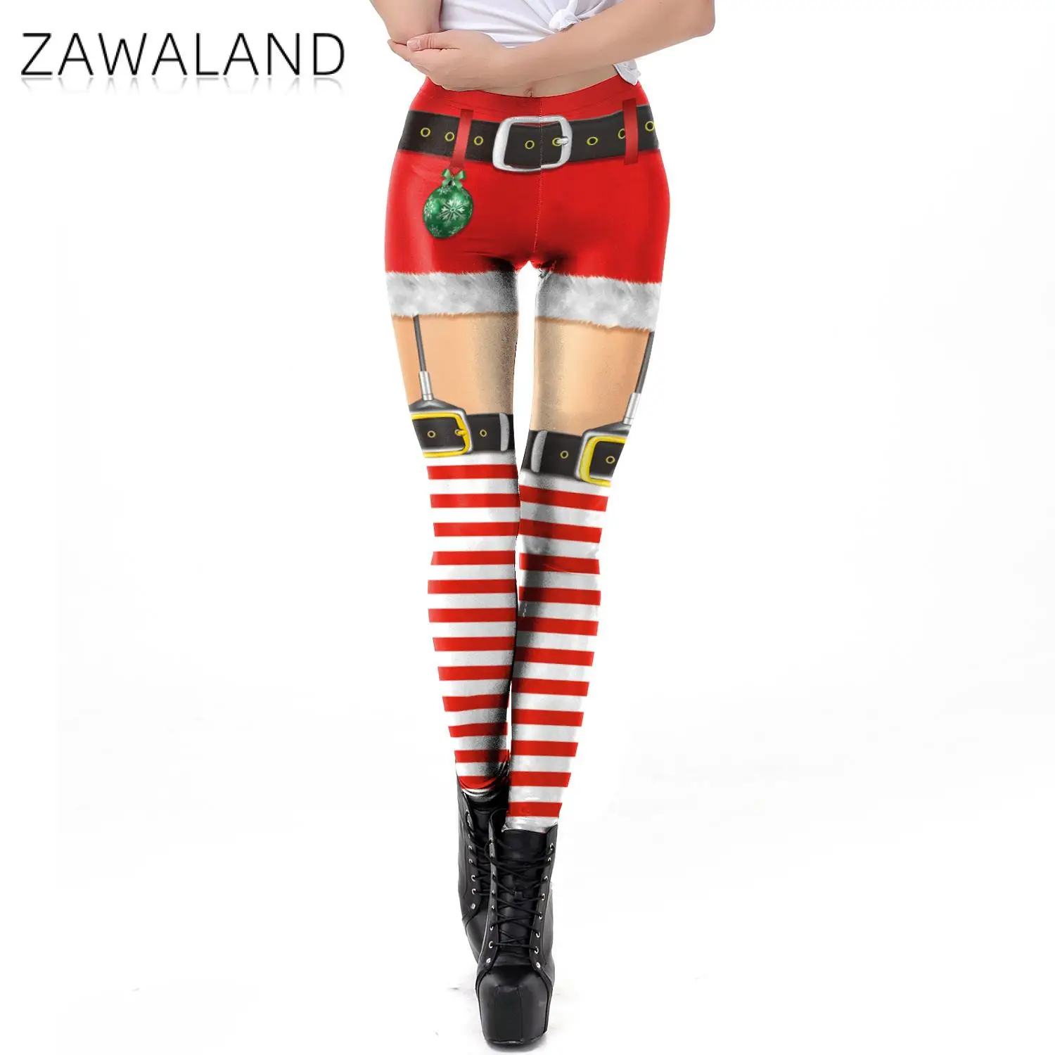 Zawaland New Leggings for Women Funny 3D Digital Printing Christmas Leggings Sexy Stripe Elastic Christmas Gift Skinny Legging