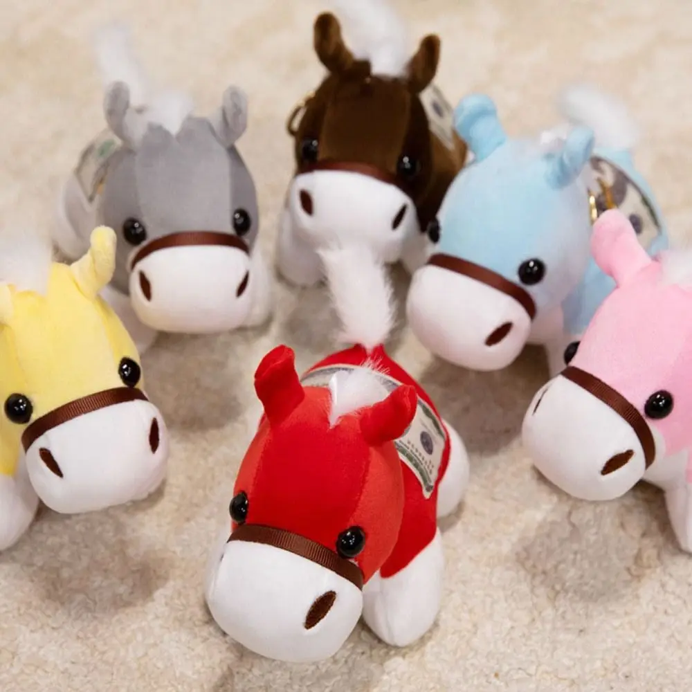 LLavero de caballo de dibujos animados de buena suerte, copia de bolsa de dinero, llavero colgante de Animal relleno, dijes, decoración de Festival de mascota de caballo de Año Nuevo