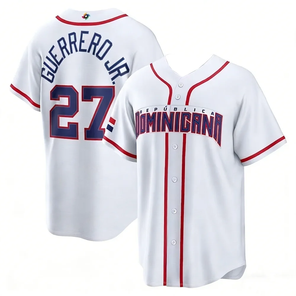 Dominikanische Nationalmannschaft Baseball-Trikot Atmungsaktiv Schnelltrocknend Digital-Druck Trendiger Street-Style Lässiges Trikot für Fans – Detail 8