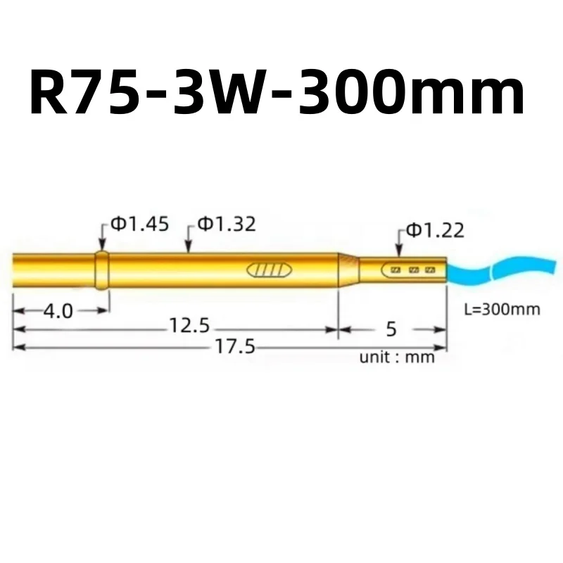 R75-3W-300mm Brass Tube Receptacle For Spring Test Probe Test Pin P75-B1 P75-B Needle Sleeve Seat Dia 1.32mm 28AWG Wire PCB Test