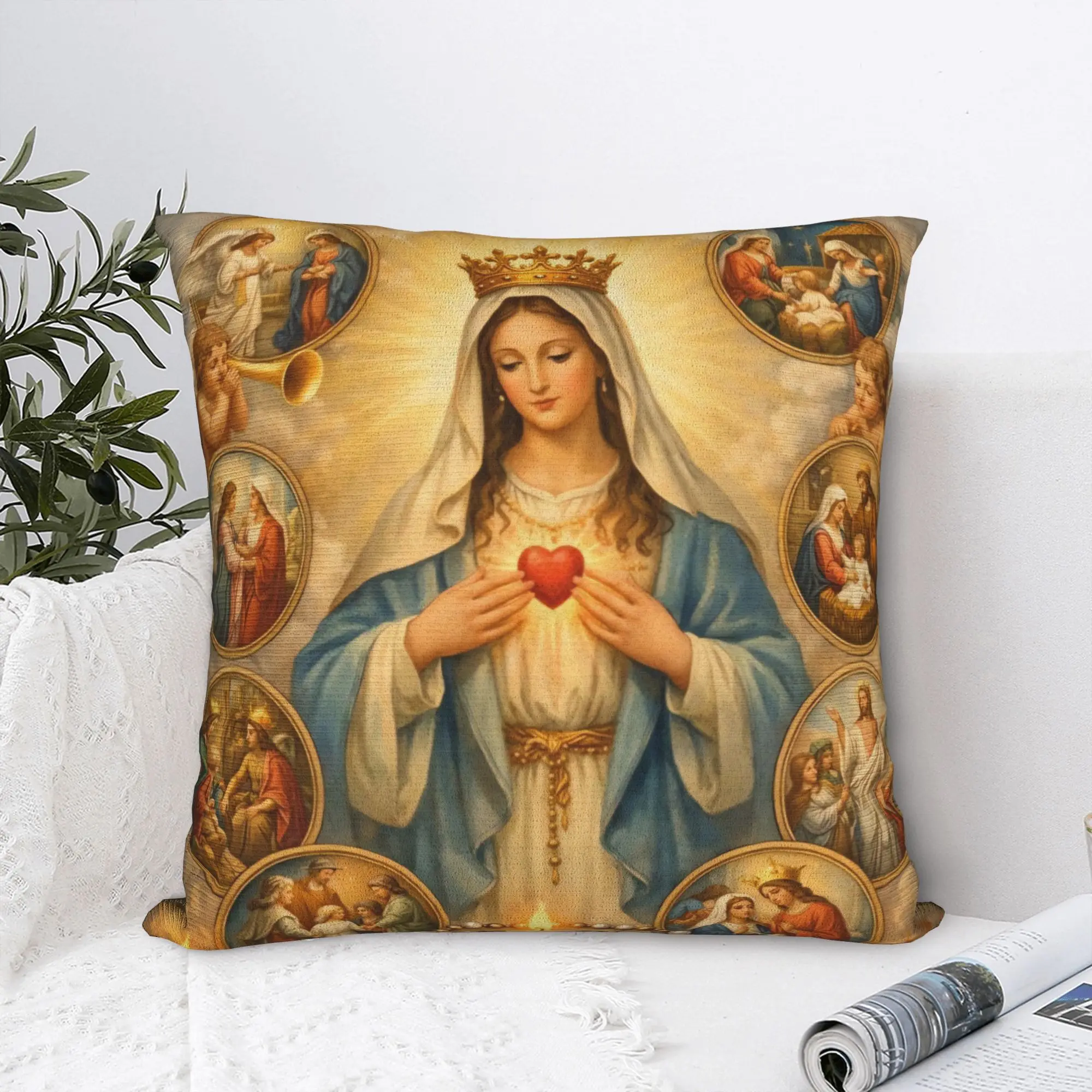 Virgin Mary Cherubs Rose Pillow Case  Comfy Pillow Cover Morden Cushion Cover For Sofa Home Decor
