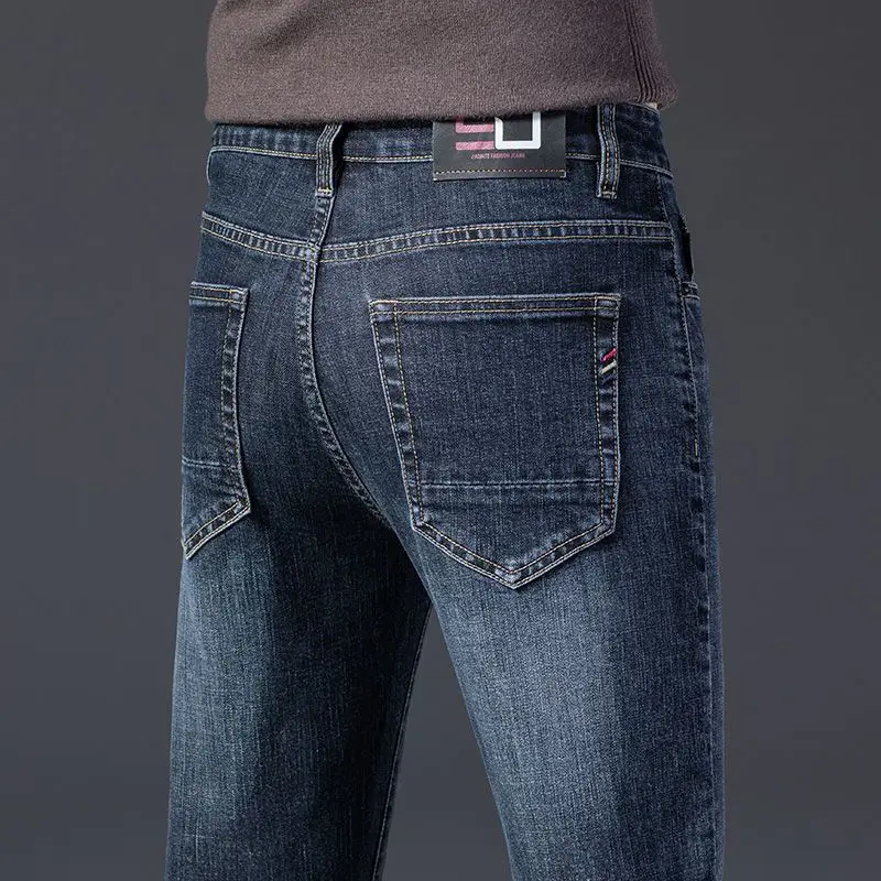 

Spring High-End Jeans Men New Elastic Slim Straight-Leg Pants Spring And Autumn Middle-Aged Casual Long Pants Men