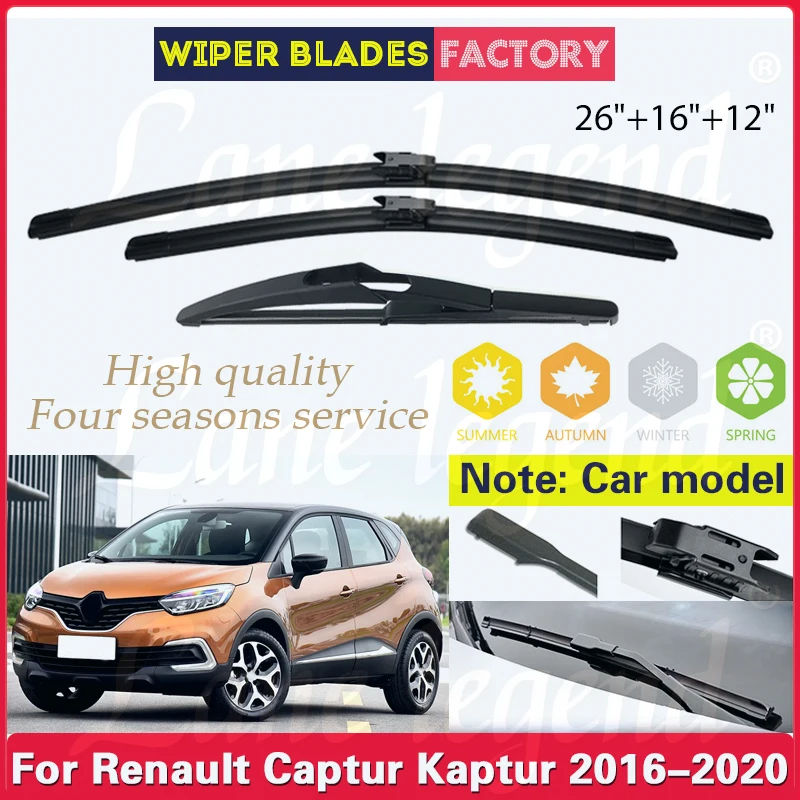 

3pcs For Renault Captur Kaptur 2016 - 2020 Car Front Rear Wiper Blades Soft Rubber Windscreen Wipers Auto Windshield 26"+16"+12"