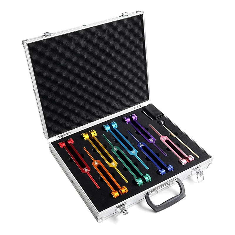 Chakra Tuning Fork Conjunto For Healingsound Therapykeep Body Rubber Malletwrenchcleaning Cloth And Aluminum Box