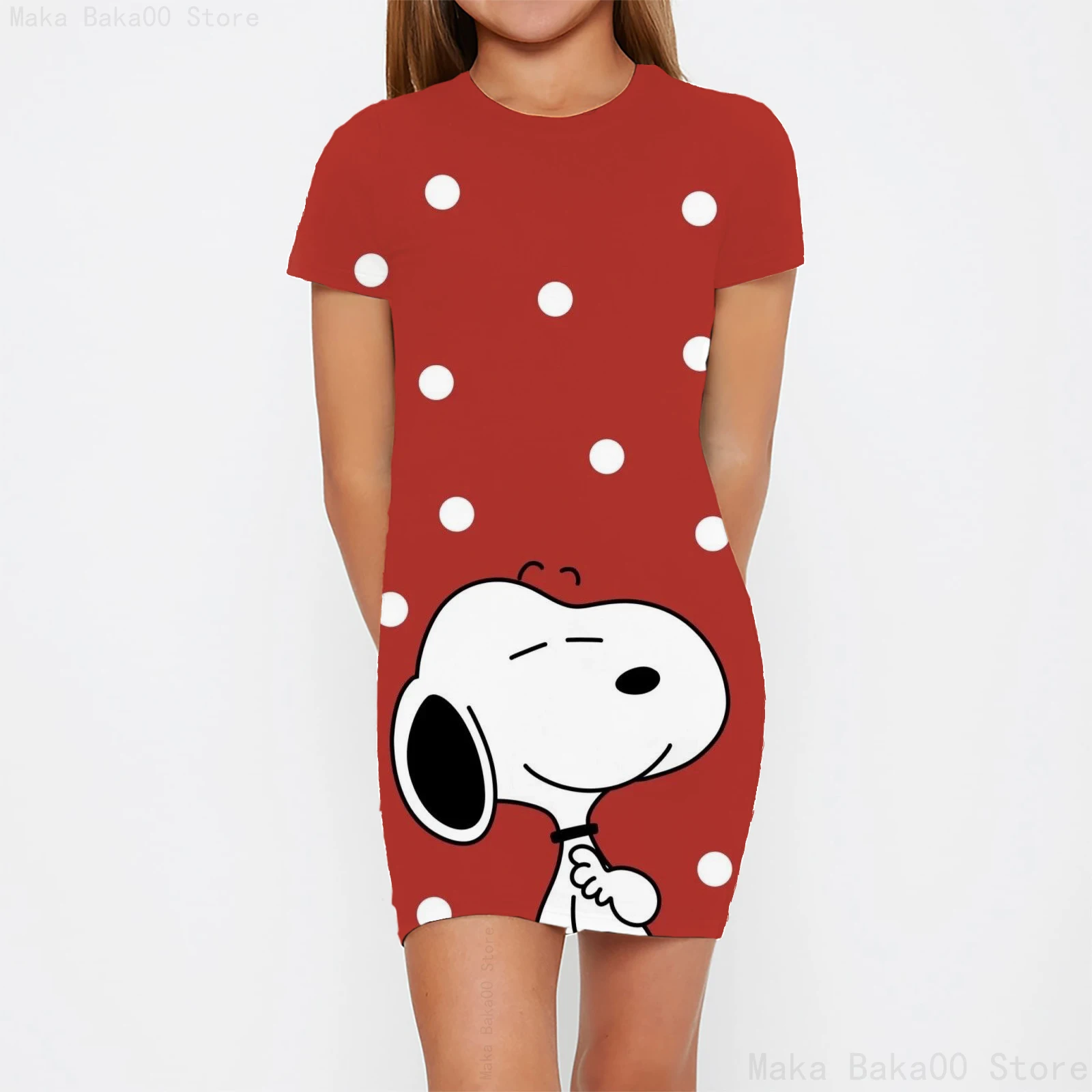 Summer girls Disney cartoon Snoopy print round neck tight dress 2024 new fashion casual princess dress dress