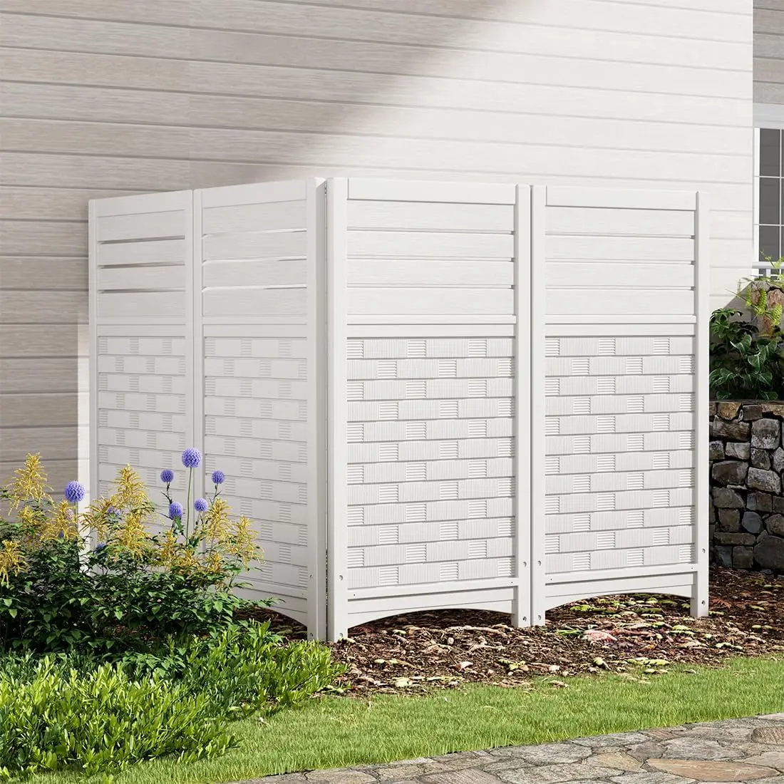 

4-Panel Privacy Screen for AC Unit, Trash Can Enclosure, 45"x22" Each, White