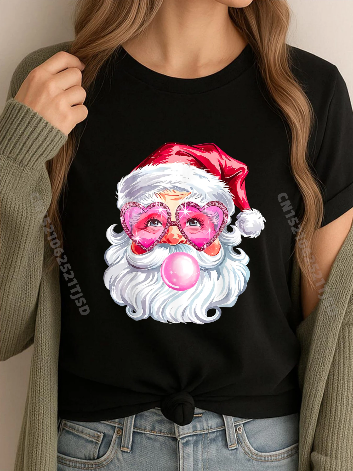 

Ретро Санта-Рождество, дующий пузырь с солнцезащитными очками, рождественские футболки оптом, 100 шт., футболка для пар, День Святого Патрика