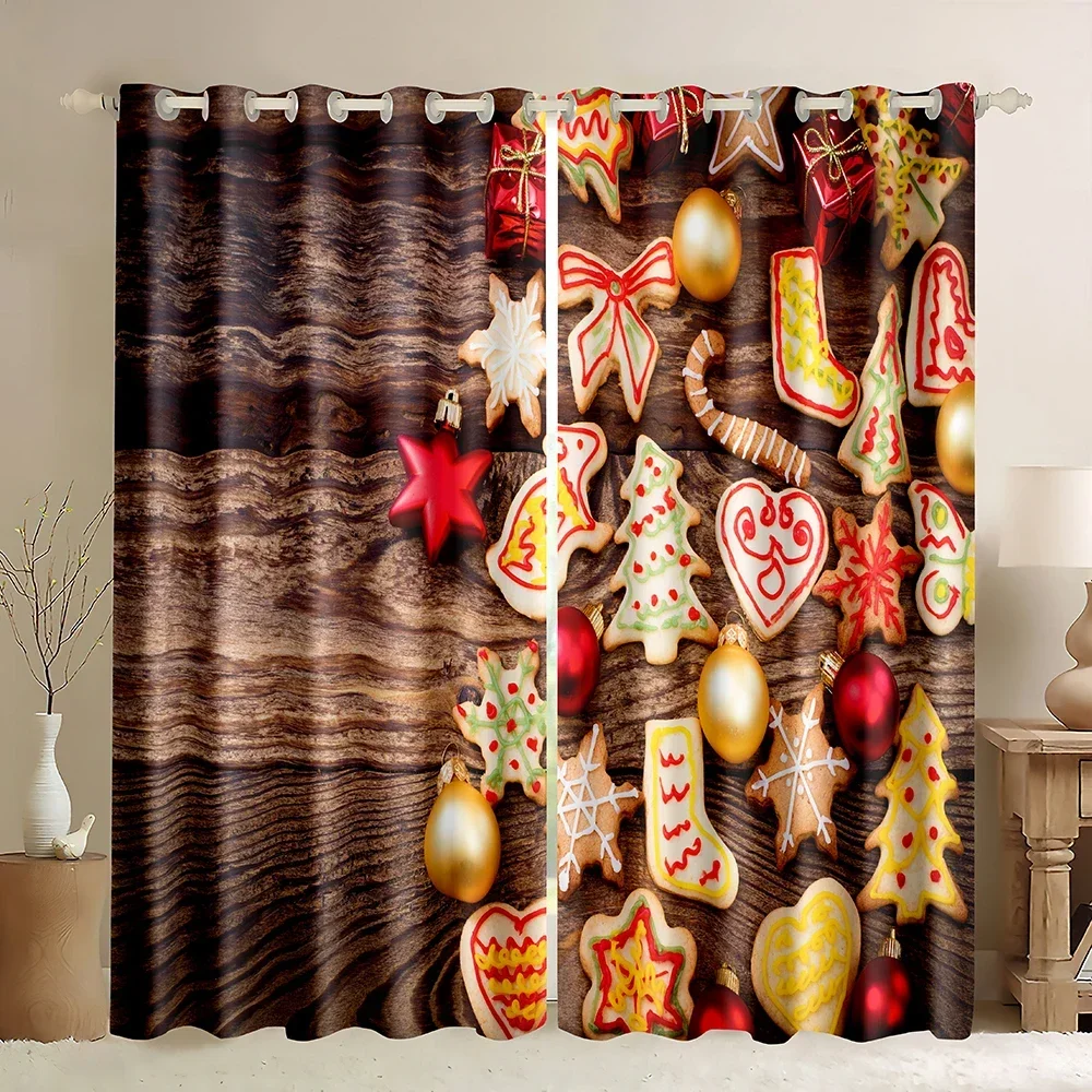 

Рождественские шторы-карнизы с узорами из пряников, конфет и шапок для гостиной