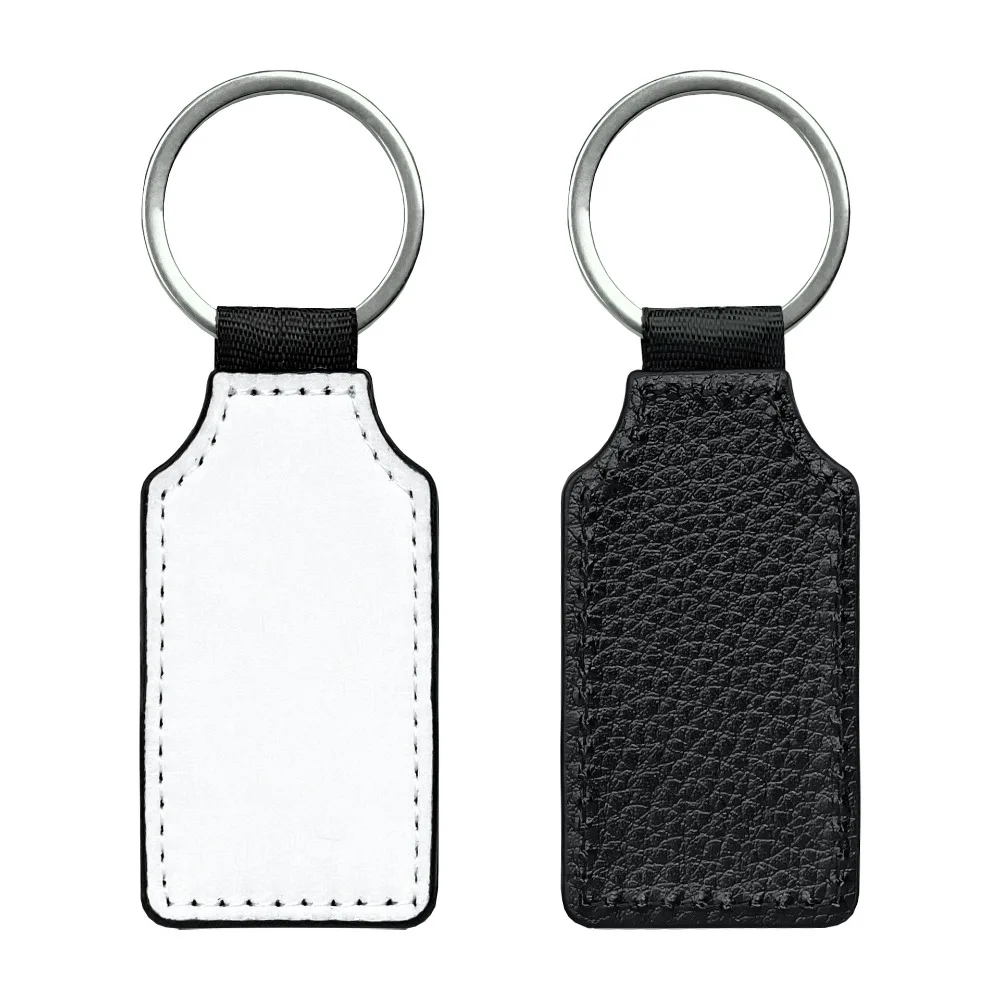 DIY Dye Sublimation Blanks Keychain Creative Rectangle Heat Transfer Keyring PU Leather Pebbled Grain