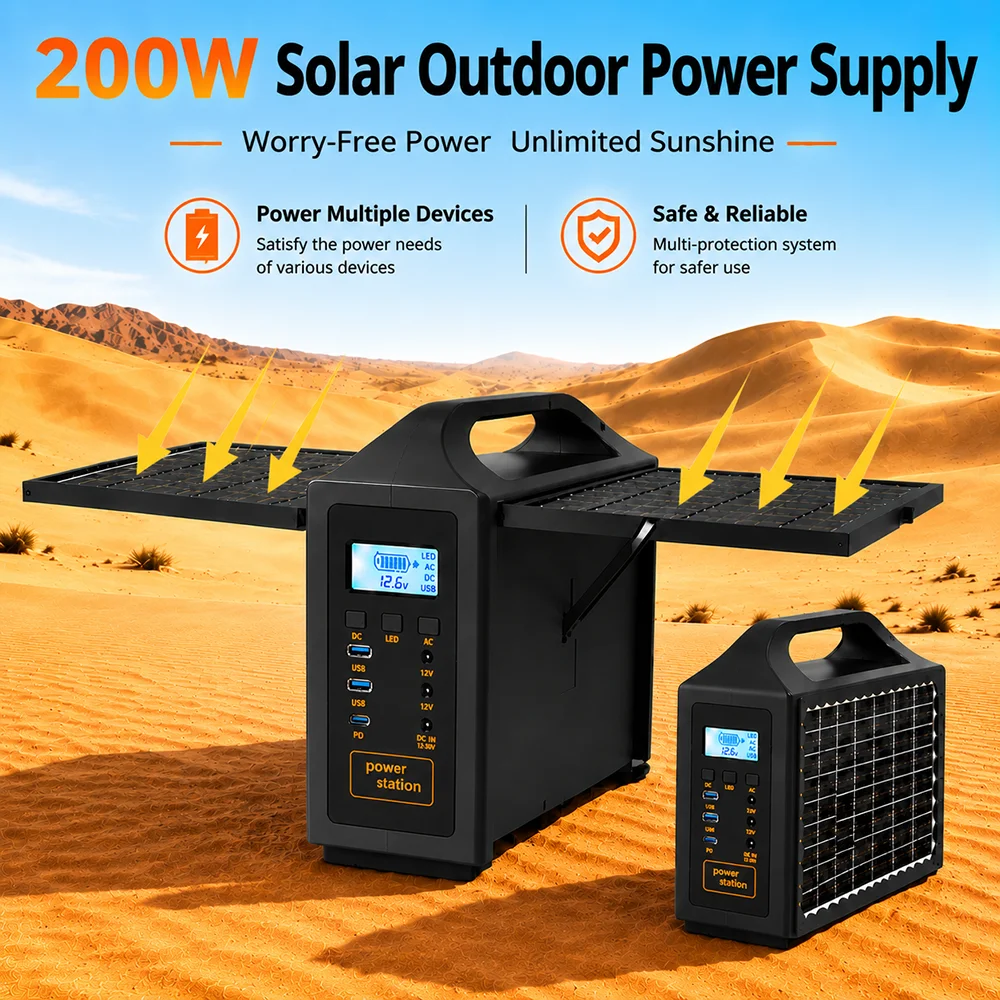 Portable Power Station 200W 220V Power Supply Solar Generator 153Wh Outdoor
