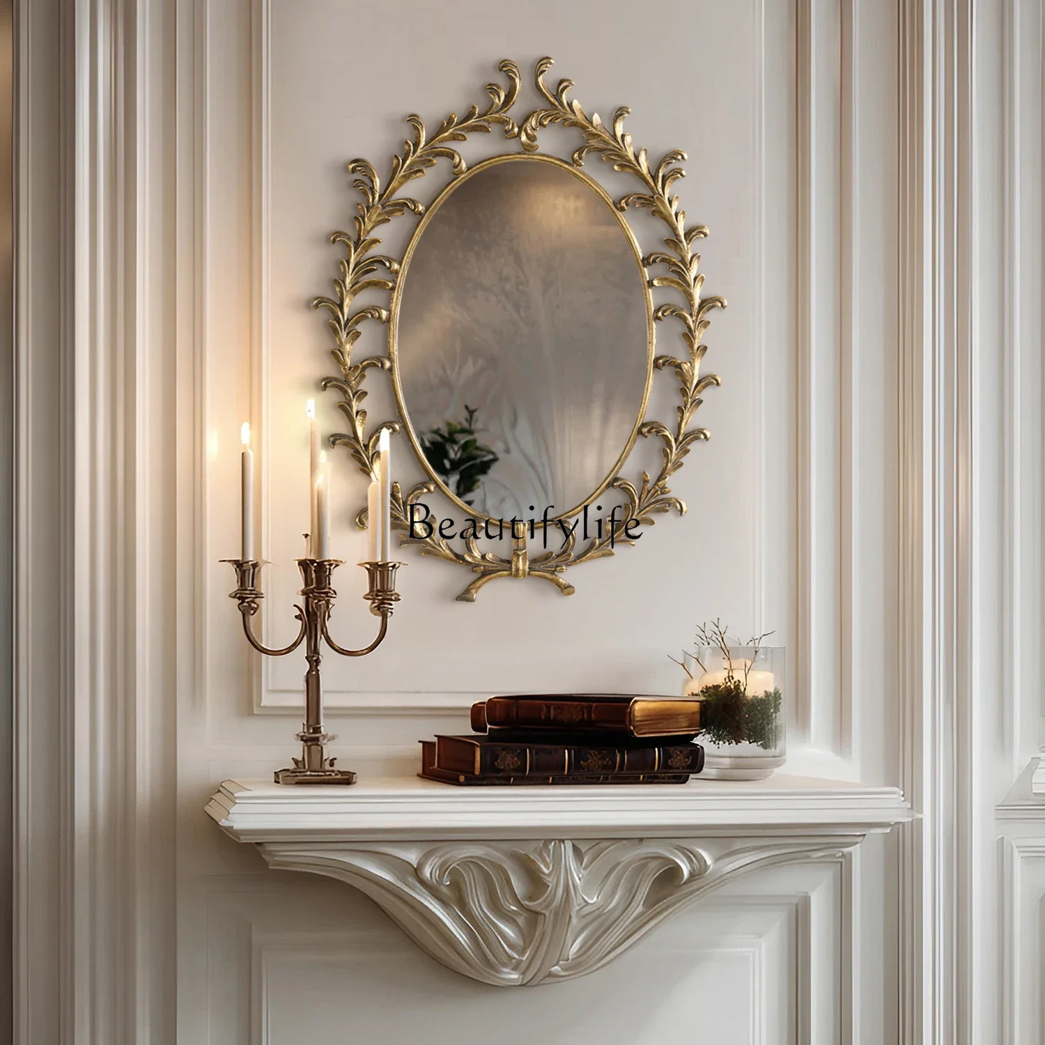 LX8Italian light luxury style decorative mirror oval makeup mirror wall hangingSSS