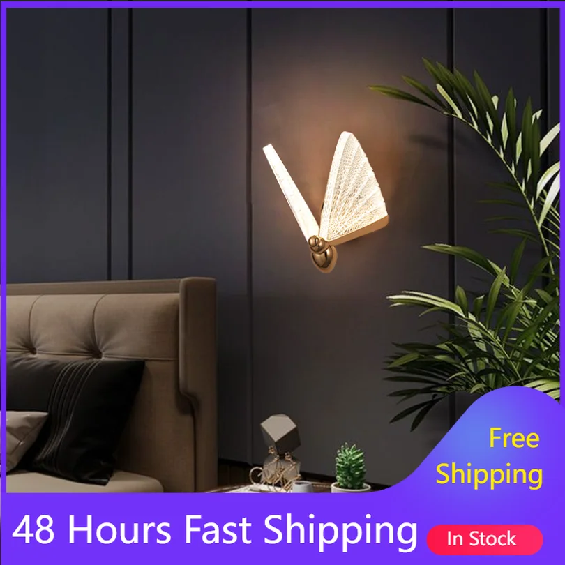 

Led Butterfly Wall Lamp for Bedroom Bedside Shop Restaurant Decoration Sconce Light Fixtures Modern Background Decor Home Indoor