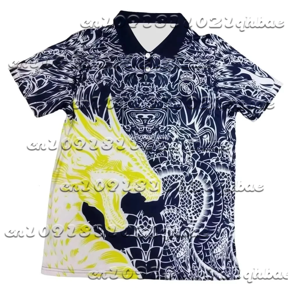 2025 Nowa damska koszulka polo do piłki nożnej Casual Dragon Pattern Oversized Street Fashion Koszulka z krótkim rękawem Luźna codzienna koszulka polo
