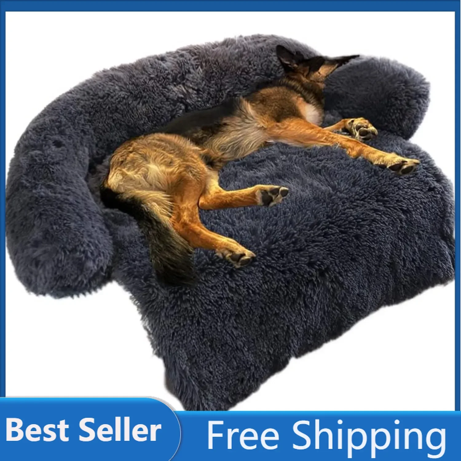 Calming Dog Bed Fluffy Plush Dog Mat for Furniture Protector with Removable Washable Cover for Large Medium Small Dogs and Cats