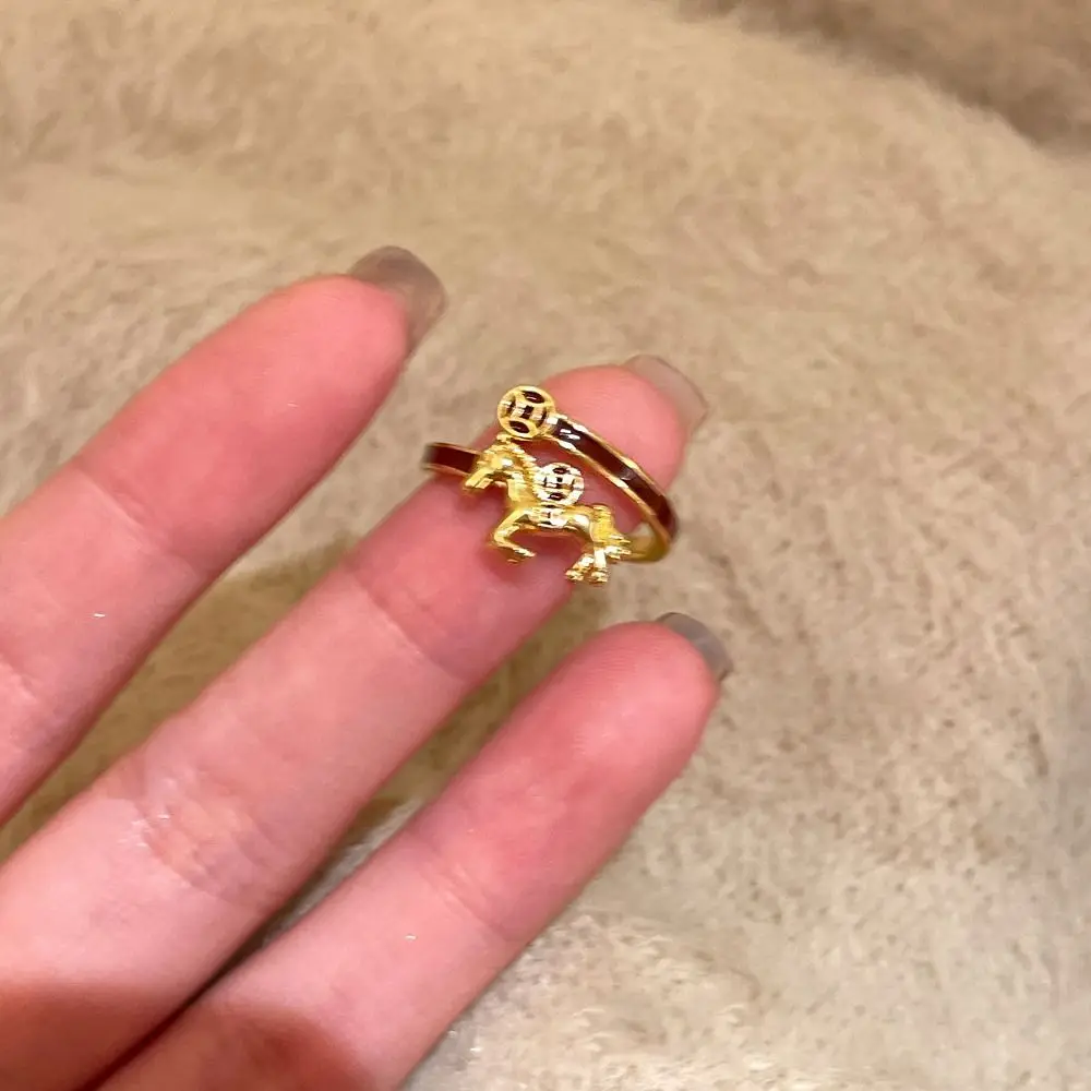 Personality Good Luck Zodiac Horse Ring Cartoon Red Style New Year Rings Shiny Adjustable Opening Ring Women Men