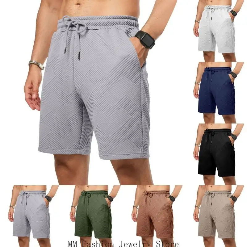 

Mens Casual 7" Shorts Drawstring Elastic Waist Beach Sweat Shorts Texture with Pockets D0UB