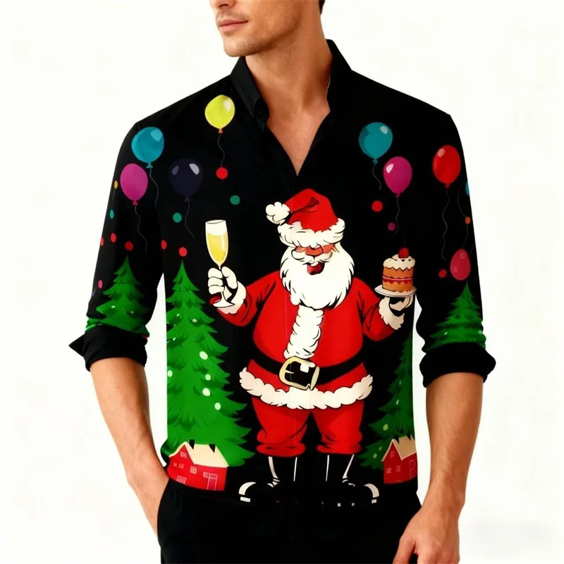 

2026 New Luxury Hawaiian Vacation Style Christmas Shirt, Santa Claus Shirt Clothing, Fast Shipping, Men's Long Sleeve Shirt Outd