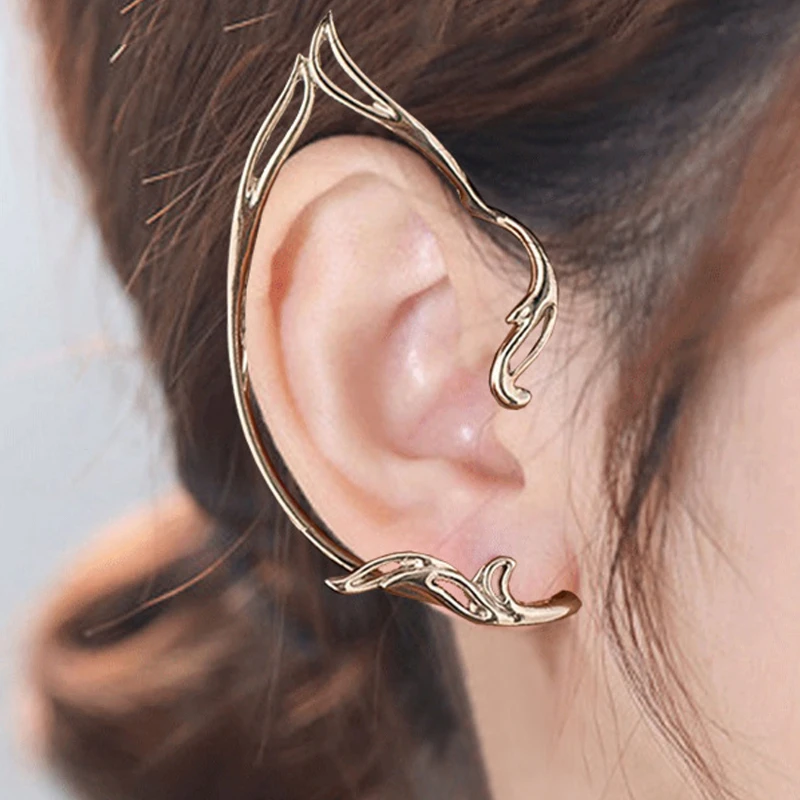 1 pair of Europe and simple geometry hollow cat ear sweet cool contour ear clip