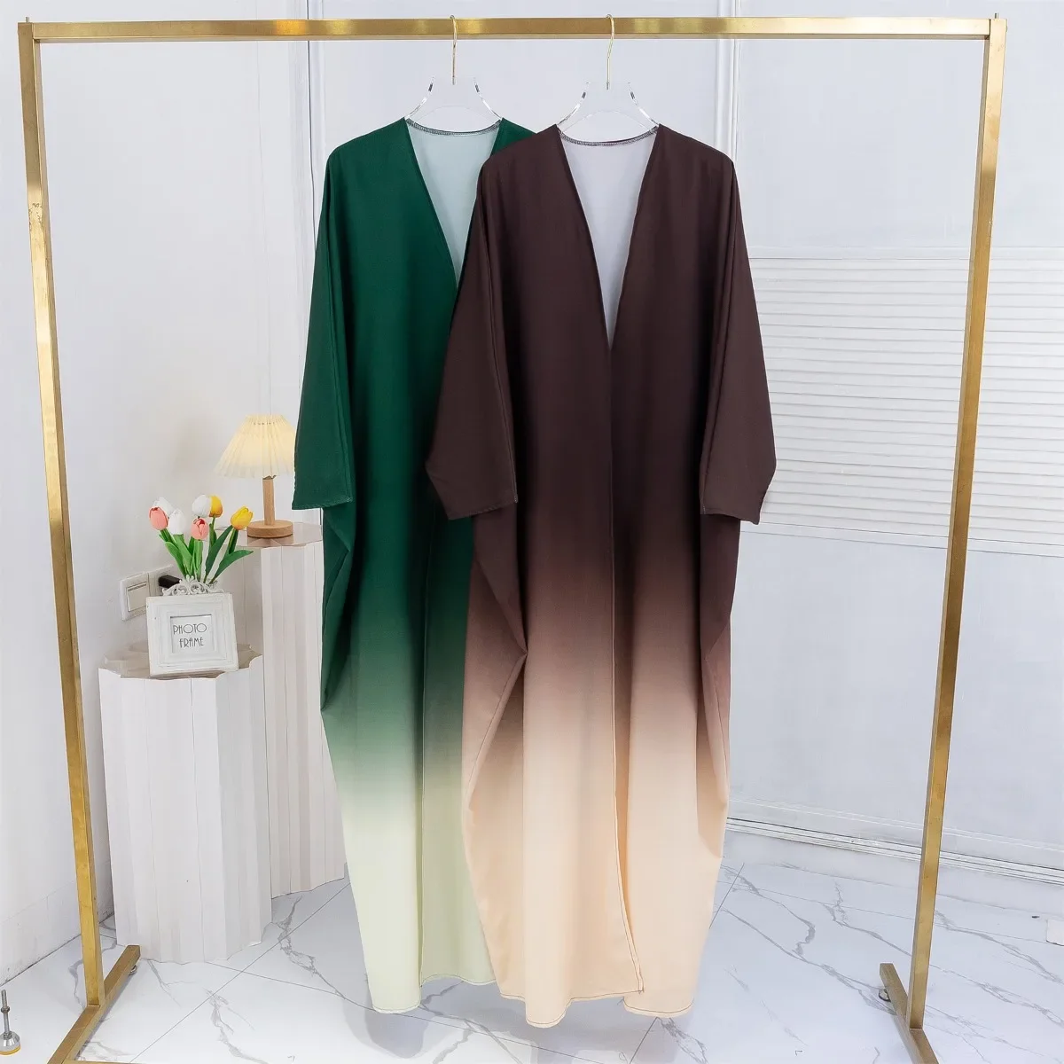 Open Front Abaya Women Long Sleeve Maxi Length Dress Muslim Abayas Gradient Color Cardigan Kaftan Women Jilbabs Women\'s Clothing