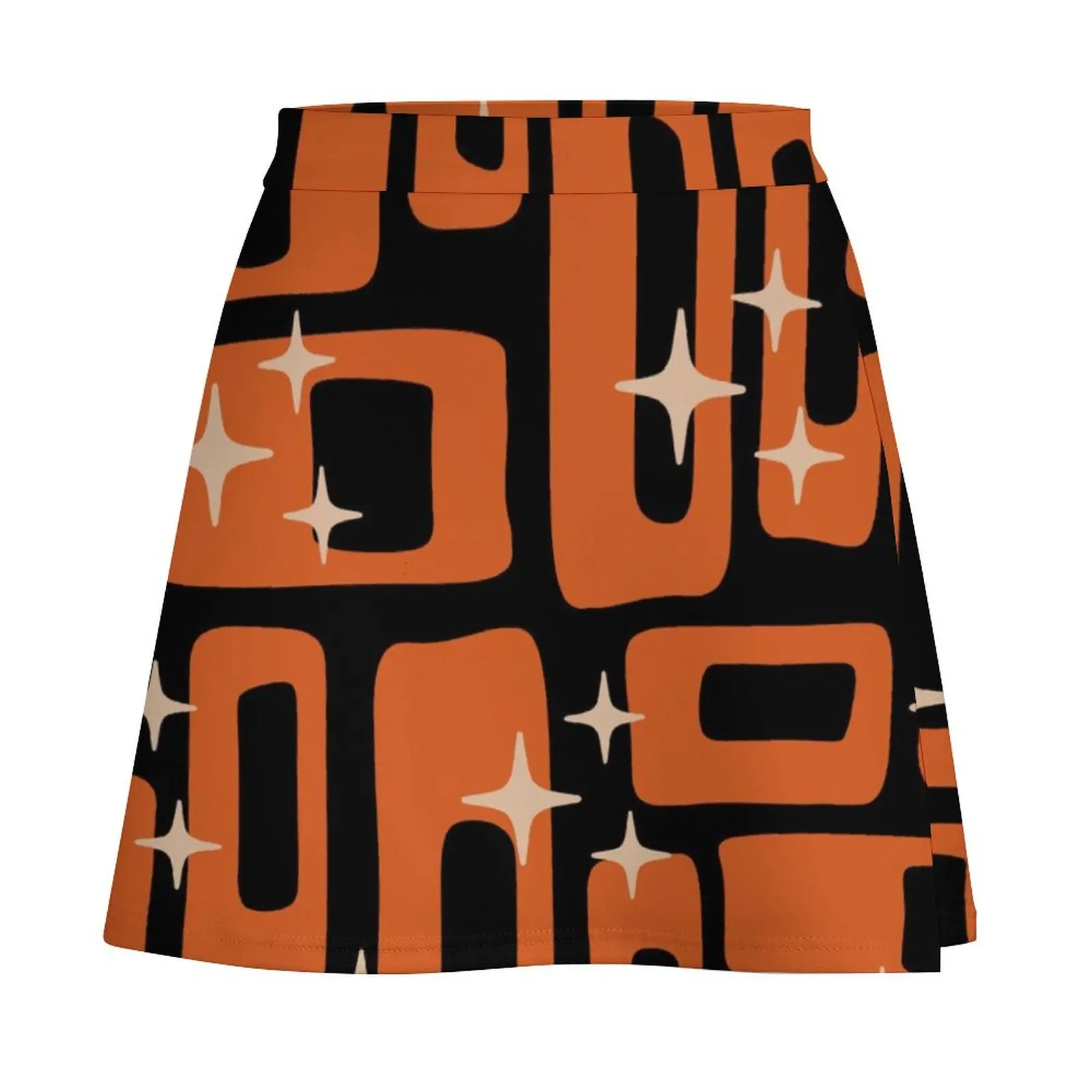 Retro Mid Century Modern Abstract Pattern 189 Black Orange and Beige Mini Skirt kawaii clothes Mini Skirt