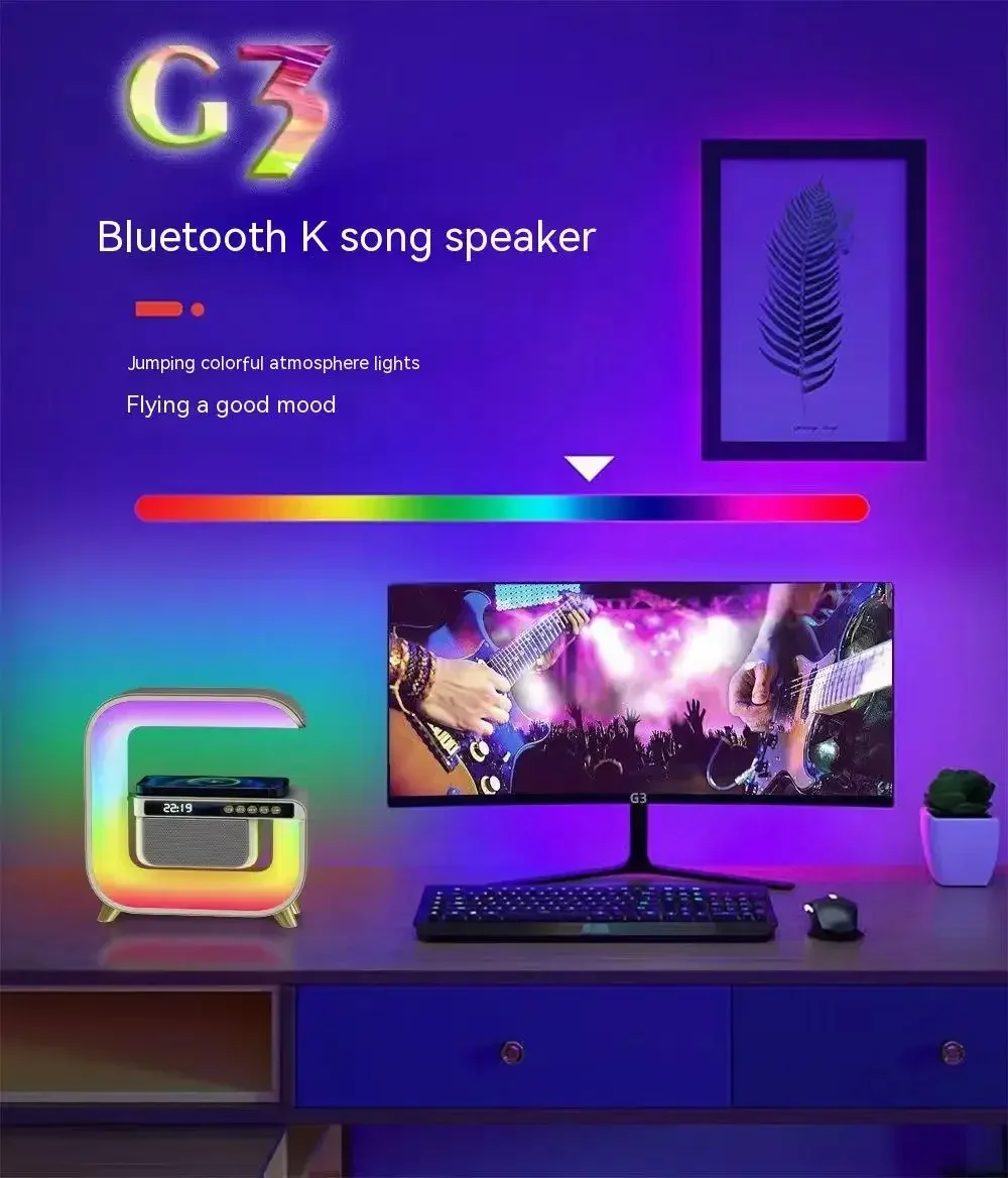 G3 Multifunctional Bluetooth Speaker Alarm Clock Wireless Mobile Phone 15W Colorful Wireless Charging Subwoofer RGB Light Home