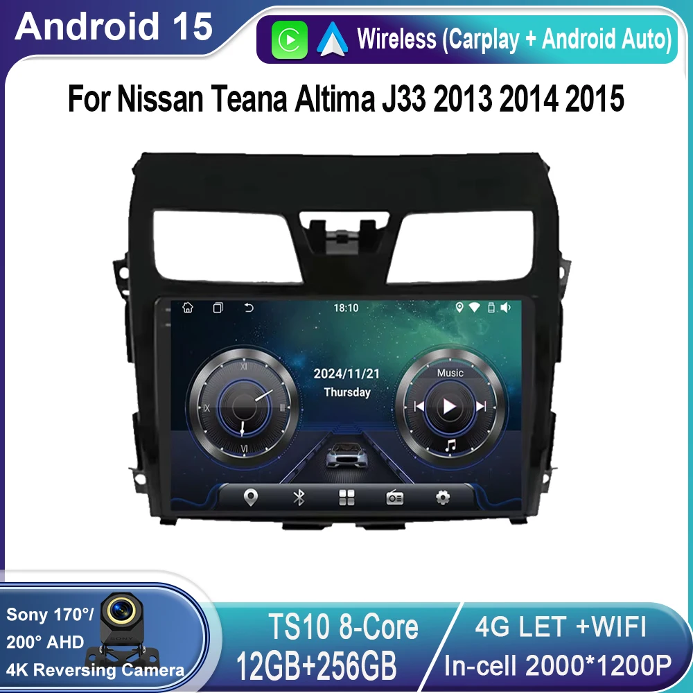 

Android 15 Auto For Nissan Teana Altima J33 2013 2014 2015 Car Radio Multimedia Video Player Navigation GPS Carplay WIFI+4G QLED